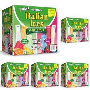 Italian Ice Freezer Bars Fat Free 96 Count Pack of 5 Original Flavors